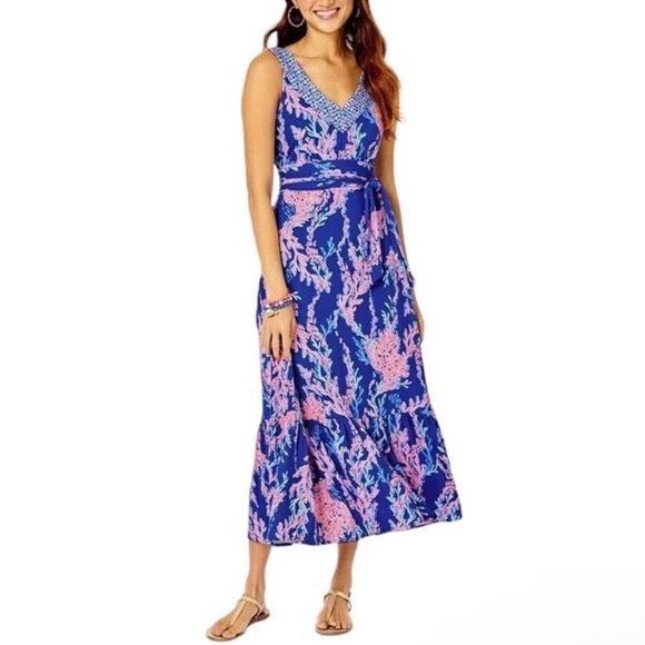 Lilly Pulitzer Madsen Midi Dress Borealis Blue Swim On Size Medium NWT
